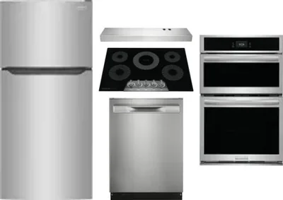 5 Piece Package Includes Refrigerator, Cooktop, Wall Oven, Hood And Dishwasher