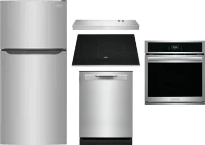5 Piece Package Includes Refrigerator, Cooktop, Wall Oven, Hood And Dishwasher