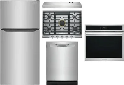 5 Piece Package Includes Refrigerator, Cooktop, Wall Oven, Hood And Dishwasher