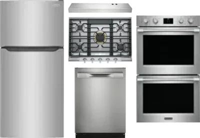 5 Piece Package Includes Refrigerator, Cooktop, Wall Oven, Hood And Dishwasher