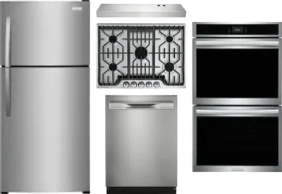 5 Piece Package Includes Refrigerator, Cooktop, Wall Oven, Hood And Dishwasher