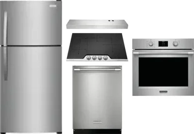 5 Piece Package Includes Refrigerator, Cooktop, Wall Oven, Hood And Dishwasher