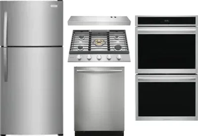 5 Piece Package Includes Refrigerator, Cooktop, Wall Oven, Hood And Dishwasher