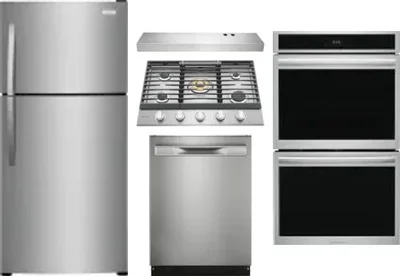 5 Piece Package Includes Refrigerator, Cooktop, Wall Oven, Hood And Dishwasher