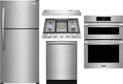 5 Piece Package Includes Refrigerator, Cooktop, Wall Oven, Hood And Dishwasher