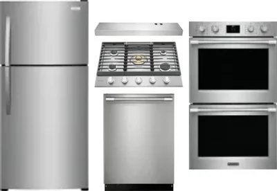 5 Piece Package Includes Refrigerator, Cooktop, Wall Oven, Hood And Dishwasher