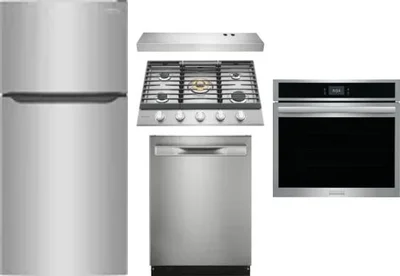 5 Piece Package Includes Refrigerator, Cooktop, Wall Oven, Hood And Dishwasher