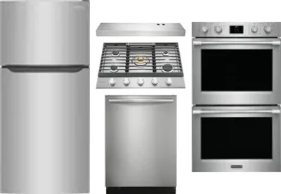 5 Piece Package Includes Refrigerator, Cooktop, Wall Oven, Hood And Dishwasher