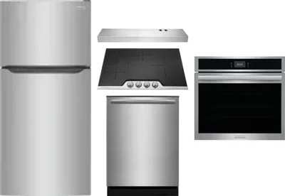 5 Piece Package Includes Refrigerator, Cooktop, Wall Oven, Hood And Dishwasher