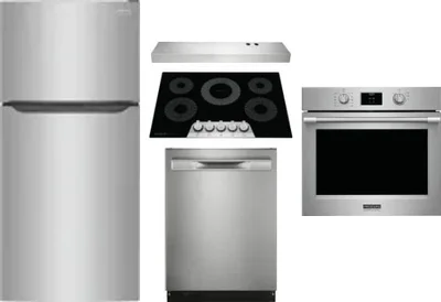 5 Piece Package Includes Refrigerator, Cooktop, Wall Oven, Hood And Dishwasher