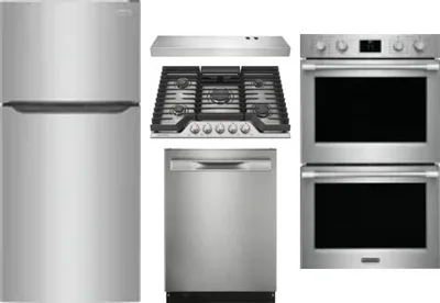 5 Piece Package Includes Refrigerator, Cooktop, Wall Oven, Hood And Dishwasher