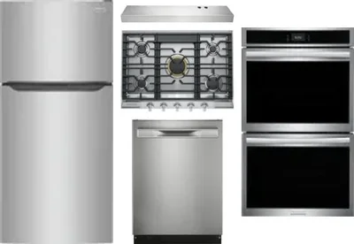 5 Piece Package Includes Refrigerator, Cooktop, Wall Oven, Hood And Dishwasher