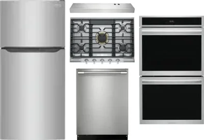 5 Piece Package Includes Refrigerator, Cooktop, Wall Oven, Hood And Dishwasher