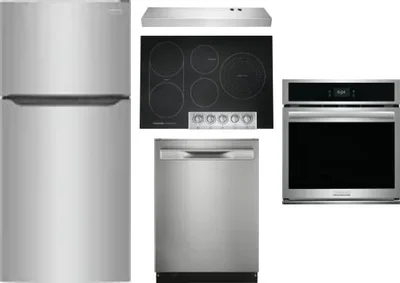 5 Piece Package Includes Refrigerator, Cooktop, Wall Oven, Hood And Dishwasher
