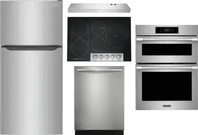 5 Piece Package Includes Refrigerator, Cooktop, Wall Oven, Hood And Dishwasher