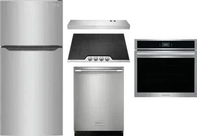 5 Piece Package Includes Refrigerator, Cooktop, Wall Oven, Hood And Dishwasher