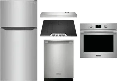 5 Piece Package Includes Refrigerator, Cooktop, Wall Oven, Hood And Dishwasher