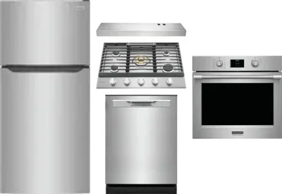 5 Piece Package Includes Refrigerator, Cooktop, Wall Oven, Hood And Dishwasher