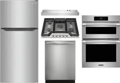 5 Piece Package Includes Refrigerator, Cooktop, Wall Oven, Hood And Dishwasher