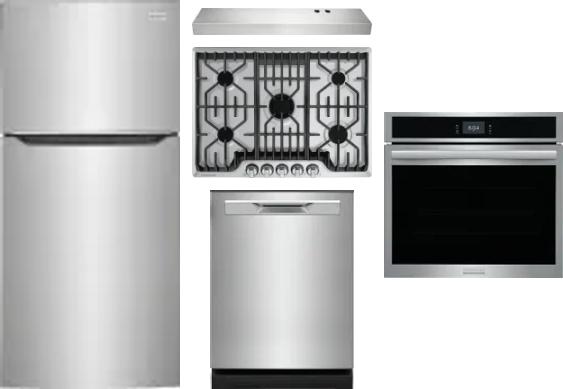 5 Piece Package Includes Refrigerator, Cooktop, Wall Oven, Hood And Dishwasher