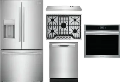 5 Piece Package Includes Refrigerator, Cooktop, Wall Oven, Hood And Dishwasher