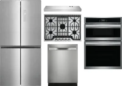 5 Piece Package Includes Refrigerator, Cooktop, Wall Oven, Hood And Dishwasher