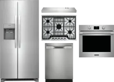 5 Piece Package Includes Refrigerator, Cooktop, Wall Oven, Hood And Dishwasher