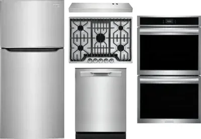 5 Piece Package Includes Refrigerator, Cooktop, Wall Oven, Hood And Dishwasher