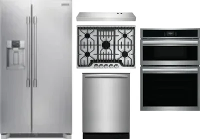 5 Piece Package Includes Refrigerator, Cooktop, Wall Oven, Hood And Dishwasher