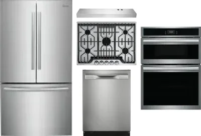 5 Piece Package Includes Refrigerator, Cooktop, Wall Oven, Hood And Dishwasher