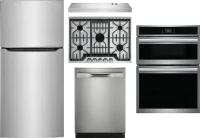5 Piece Package Includes Refrigerator, Cooktop, Wall Oven, Hood And Dishwasher