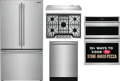 5 Piece Package Includes Refrigerator, Cooktop, Wall Oven, Hood And Dishwasher