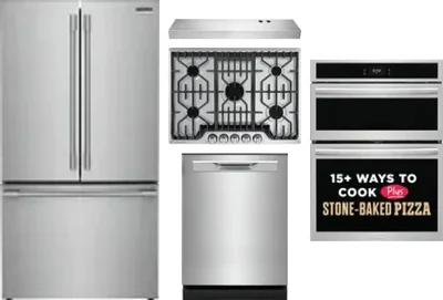5 Piece Package Includes Refrigerator, Cooktop, Wall Oven, Hood And Dishwasher