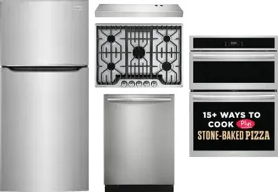 5 Piece Package Includes Refrigerator, Cooktop, Wall Oven, Hood And Dishwasher