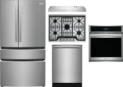 5 Piece Package Includes Refrigerator, Cooktop, Wall Oven, Hood And Dishwasher