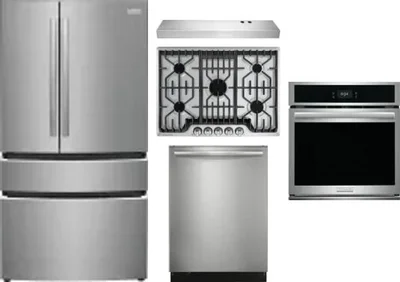 5 Piece Package Includes Refrigerator, Cooktop, Wall Oven, Hood And Dishwasher