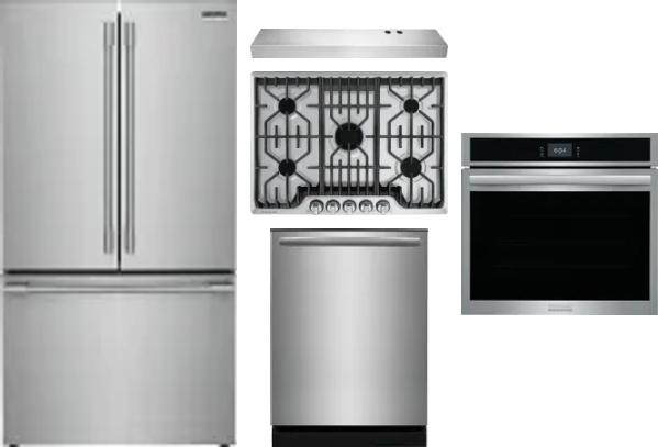 5 Piece Package Includes Refrigerator, Cooktop, Wall Oven, Hood And Dishwasher