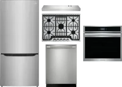 5 Piece Package Includes Refrigerator, Cooktop, Wall Oven, Hood And Dishwasher