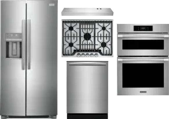 5 Piece Package Includes Refrigerator, Cooktop, Wall Oven, Hood And Dishwasher