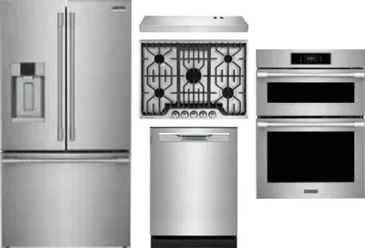 5 Piece Package Includes Refrigerator, Cooktop, Wall Oven, Hood And Dishwasher