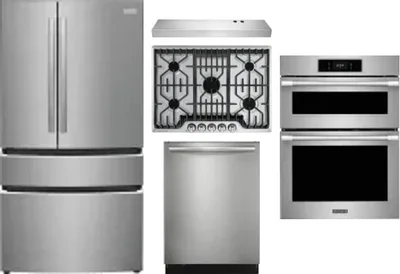 5 Piece Package Includes Refrigerator, Cooktop, Wall Oven, Hood And Dishwasher