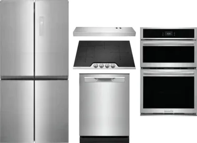 5 Piece Package Includes Refrigerator, Cooktop, Wall Oven, Hood And Dishwasher