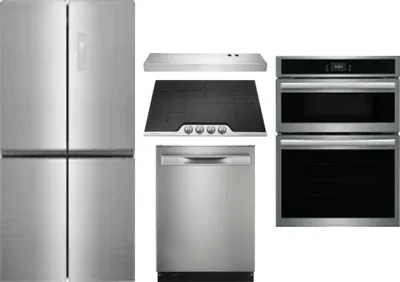 5 Piece Package Includes Refrigerator, Cooktop, Wall Oven, Hood And Dishwasher