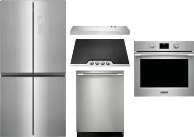 5 Piece Package Includes Refrigerator, Cooktop, Wall Oven, Hood And Dishwasher