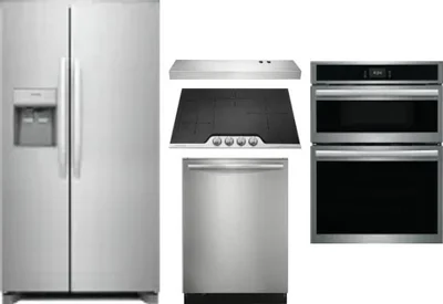 5 Piece Package Includes Refrigerator, Cooktop, Wall Oven, Hood And Dishwasher