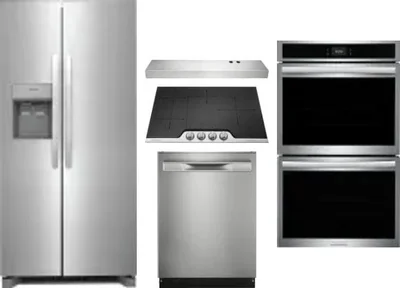 5 Piece Package Includes Refrigerator, Cooktop, Wall Oven, Hood And Dishwasher