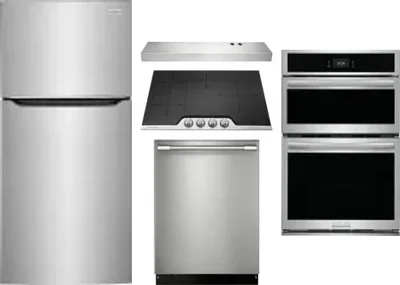 5 Piece Package Includes Refrigerator, Cooktop, Wall Oven, Hood And Dishwasher
