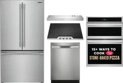 5 Piece Package Includes Refrigerator, Cooktop, Wall Oven, Hood And Dishwasher