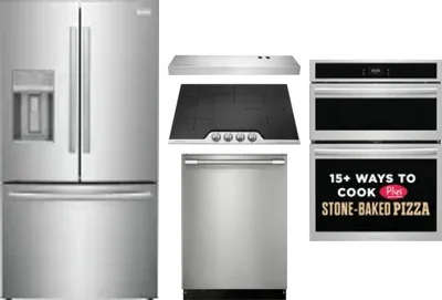 5 Piece Package Includes Refrigerator, Cooktop, Wall Oven, Hood And Dishwasher