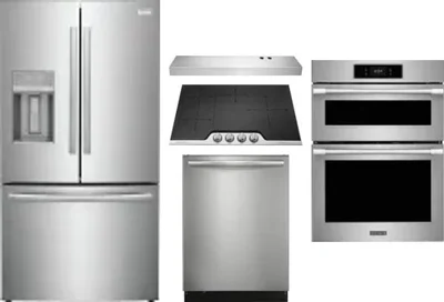 5 Piece Package Includes Refrigerator, Cooktop, Wall Oven, Hood And Dishwasher